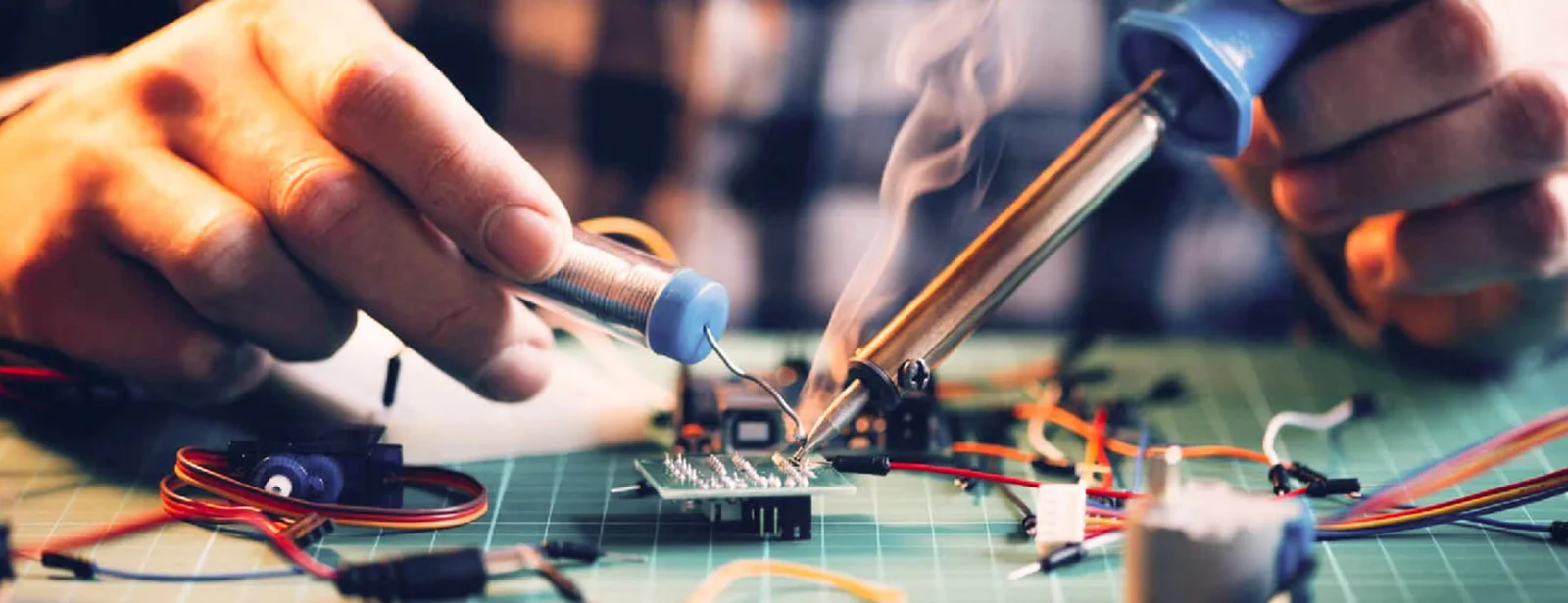 Electronic equipment being inspected at a repair workbench